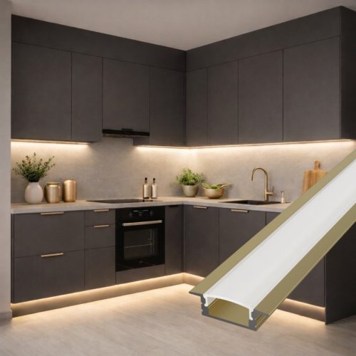 Prémium pezsgő színű süllyeszthető alumínium LED profil bútorokba és fába