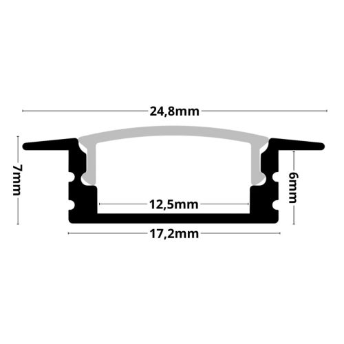 Modern grafit szürke színű süllyeszthető alumínium LED profil bútorokba és fába