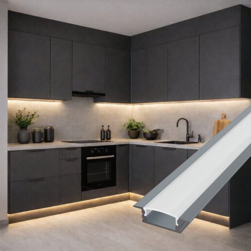 Modern grafit szürke színű süllyeszthető alumínium LED profil bútorokba és fába