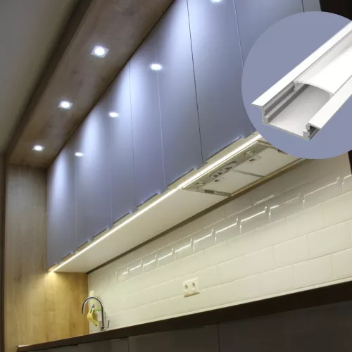 Beépíthető alumínium LED profil LED szalaghoz fehér, opál burával 2m