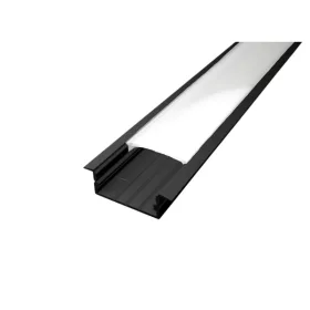   Süllyeszthető LED profil LED világításhoz, fekete eloxált alumínium, opál bura 2m
