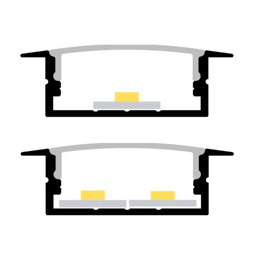 Süllyeszthető LED profil LED világításhoz, fekete eloxált alumínium, opál bura 2m