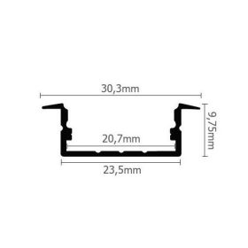 Süllyeszthető LED profil LED világításhoz, eloxált alumínium, opál bura 2m