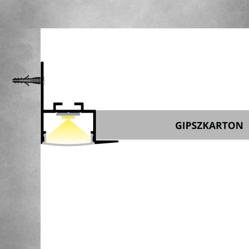 Modern nappali peremvilágítása fali csatlakozó LED profillal kialakítva, eloxált alumínium