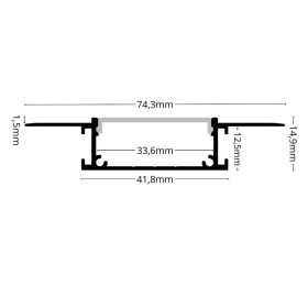   Gipszkartonba süllyeszthető LED profil, R8, ezüst színű, opál fedővel, eloxált, 2 méter