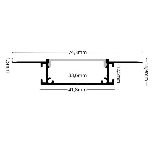 Gipszkartonba süllyeszthető LED profil, R8, ezüst színű, opál fedővel, eloxált, 2 méter