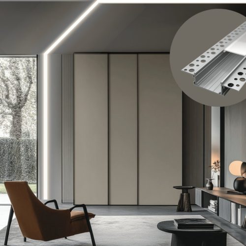 Gipszkartonba süllyeszthető LED profil, R8, ezüst színű, opál fedővel, eloxált, 2 méter