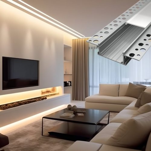 Gipszkartonba süllyeszthető LED profil, R8, ezüst színű, opál fedővel, eloxált, 2 méter