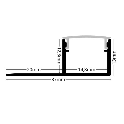 Ezüst színű alumínium LED profil csempe és járólap burkolatba, opál fedővel (2 méter)