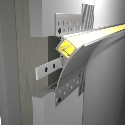 Falra csavarozható és glettelhető alumínium LED profil 2 méteres hosszban, mennyezetvilágításhoz