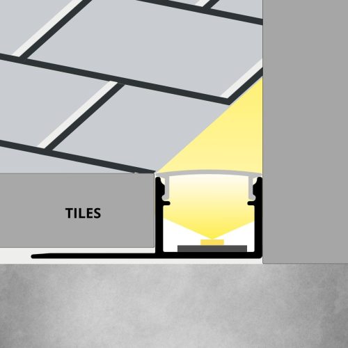 Széles alumínium LED profil csempe és járólap burkolatba, opál fedővel (2 méter)