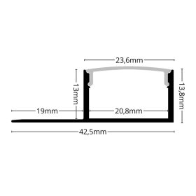 Széles alumínium LED profil csempe és járólap burkolatba, fekete fedővel (2 méter)