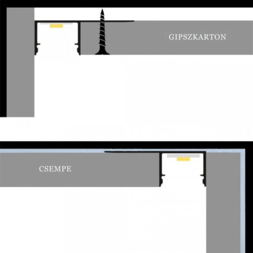 Széles alumínium LED profil csempe és járólap burkolatba, fekete fedővel (2 méter)
