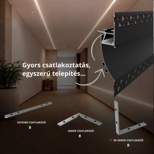 Keret nélküli süllyesztett LED világítás falba és mennyezetbe építve, fekete színű