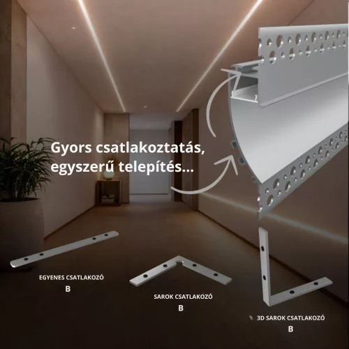 Keret nélküli süllyesztett LED világítás falba és mennyezetbe építve, ezüst színű