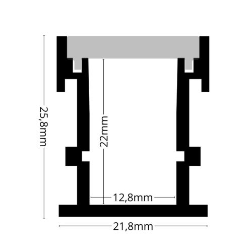 Burkolatváltó LED profil lépésálló opál fedővel, eloxált alumínium (21.8x25.8mm)