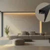 Fekete DECO LINE karnistakaró LED profil mennyezetre szerelve, opál fedéllel, modern loft stílusú függönyvilágításhoz.