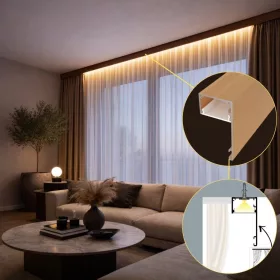   DECO LINE Karnistakaró LED Profil és Mennyezeti Rejtett Világítás, Bronz, Opál Fedővel (2 méter)