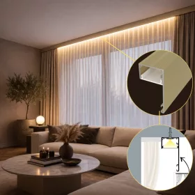   DECO LINE Karnistakaró LED Profil és Mennyezeti Rejtett Világítás, Pezsgő színű, Opál Fedővel (2 méter)