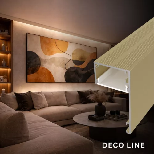 DECO LINE Karnistakaró LED Profil és Mennyezeti Rejtett Világítás, Pezsgő színű, Opál Fedővel (2 méter)