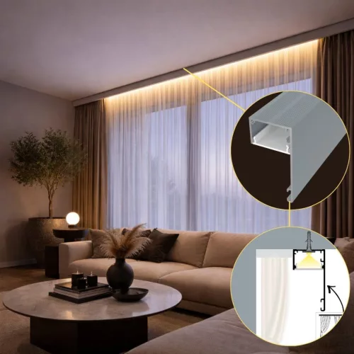 DECO LINE Karnistakaró LED Profil és Mennyezeti Rejtett Világítás, Antracit, Opál Fedővel (2 méter)