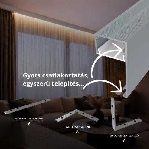 DECO LINE Karnistakaró LED Profil és Mennyezeti Rejtett Világítás, Antracit, Opál Fedővel (2 méter)