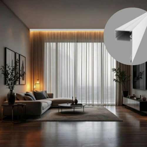 DECO LINE Karnistakaró LED Profil és Mennyezeti Rejtett Világítás, Fehér, Opál Fedővel (2 méter)