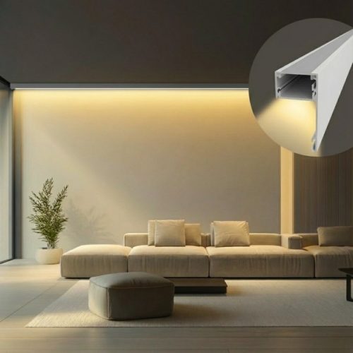 DECO LINE Karnistakaró LED Profil és Mennyezeti Rejtett Világítás, Fehér, Opál Fedővel (2 méter)