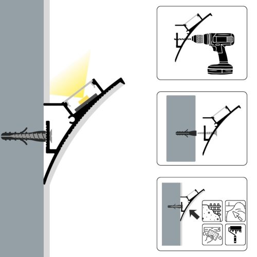 WALL ELEGANT falba glettelhető alumínium LED profil 2 méteres hosszban, festhető felülettel rejtett világításhoz