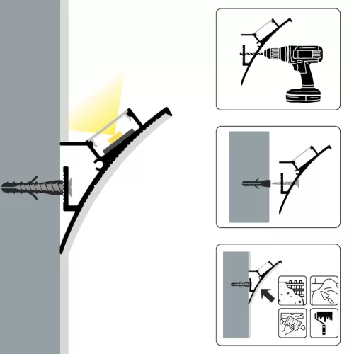 WALL ELEGANT falba glettelhető alumínium LED profil 2 méteres hosszban, festhető felülettel rejtett világításhoz
