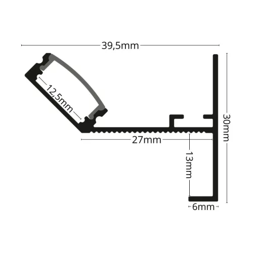 CEIL-EDGE LED profil beépítési metszet: 12,5mm gipszkartonra szerelés és glettelés