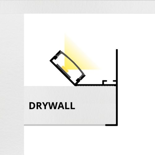 CEIL-EDGE MAXI LED profil beépítési metszet: 25mm dupla gipszkartonra szerelés és glettelés