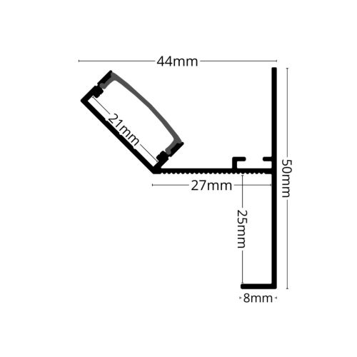 CEIL-EDGE MAXI LED profil beépítési metszet: 25mm dupla gipszkartonra szerelés és glettelés