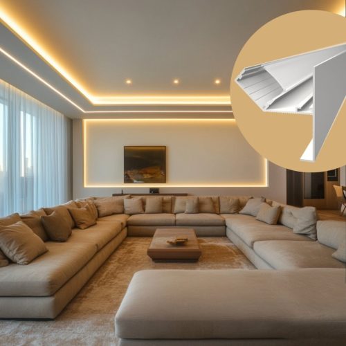 CEIL-EDGE MAXI LED profil beépítési metszet: 25mm dupla gipszkartonra szerelés és glettelés