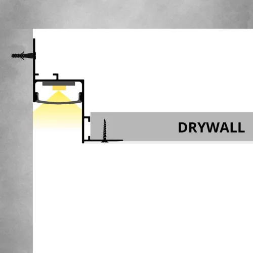 WALL-GLOW ezüst alumínium LED profil gipszkarton mennyezet rejtett világításához és lebegő hatás kialakításához