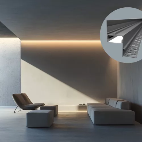 WALL-GLOW ezüst alumínium LED profil gipszkarton mennyezet rejtett világításához és lebegő hatás kialakításához