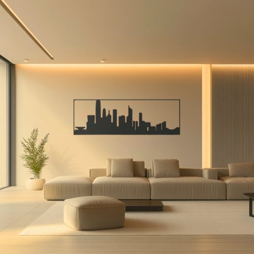 Nappali erős fővilágítással, WALL-GLOW FULL széles profillal és dupla LED szalaggal kialakítva