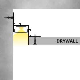 Nappali erős fővilágítással, WALL-GLOW FULL széles profillal és dupla LED szalaggal kialakítva, fehér színű