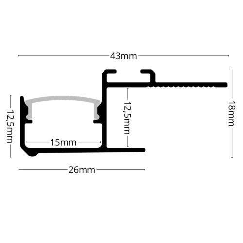 CEIL-GLOW gipszkarton profil metszeti rajza: a fény felfelé irányul a mennyezetre