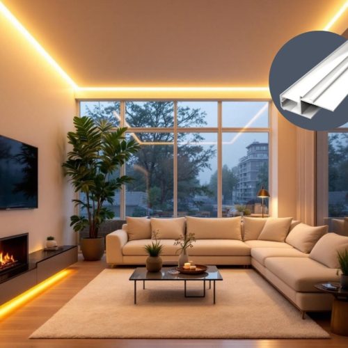 CEIL-GLOW gipszkarton profil metszeti rajza: a fény felfelé irányul a mennyezetre