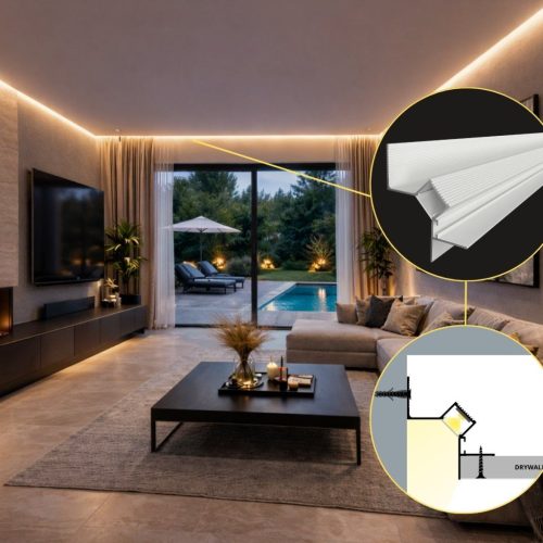 WALL GLOW 45 hófehér alumínium gipszkarton LED profil lebegő mennyezeti falsúroló világításhoz