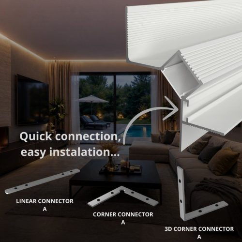 WALL GLOW 45 hófehér alumínium gipszkarton LED profil lebegő mennyezeti falsúroló világításhoz