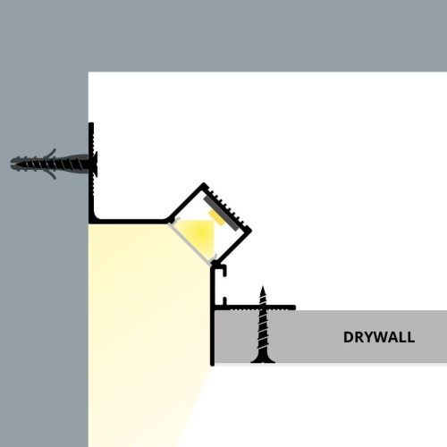 WALL GLOW 45 alumínium gipszkarton LED profil lebegő mennyezeti falsúroló világításhoz