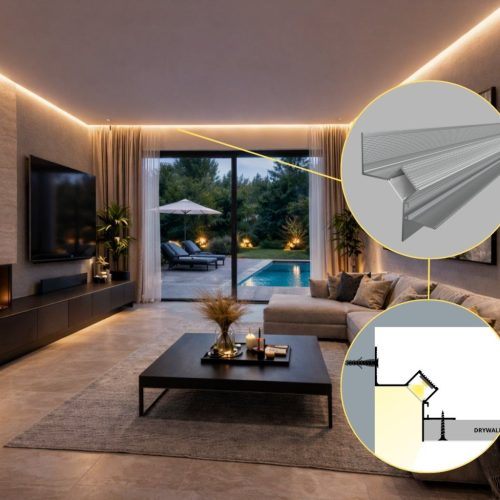 WALL GLOW 45 alumínium gipszkarton LED profil lebegő mennyezeti falsúroló világításhoz