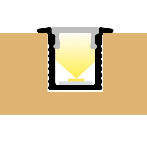 2 méteres SLIM (vékony) beépíthető alumínium LED profil bútorokba és gipszkartonba süllyesztéshez, fekete burával.