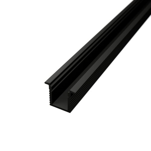 2 méteres SLIM (vékony) beépíthető fekete alumínium LED profil fekete burával, bútorokba és gipszkartonba süllyesztéshez opál burával