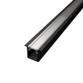 2 méteres SLIM (vékony) beépíthető fekete alumínium LED profil víztiszta burával, bútorokba és gipszkartonba süllyesztéshez opál burával