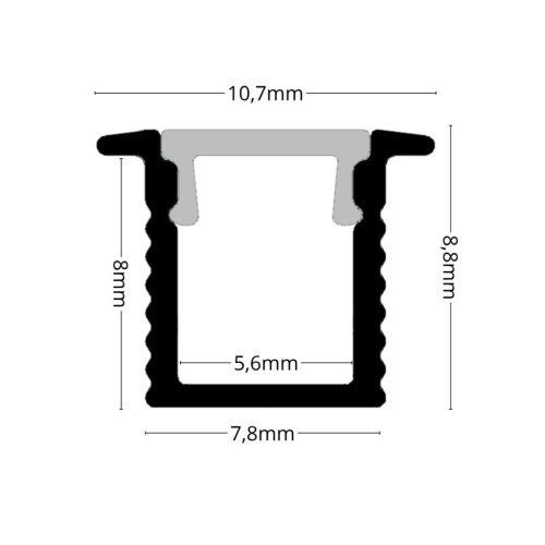 2 méteres SLIM (vékony) beépíthető fehér alumínium LED profil bútorokba és gipszkartonba süllyesztéshez
