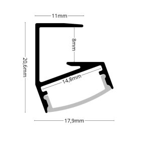 Fekete színű GLASS SHELF LED profil 8mm-es üvegpolcra szerelve
