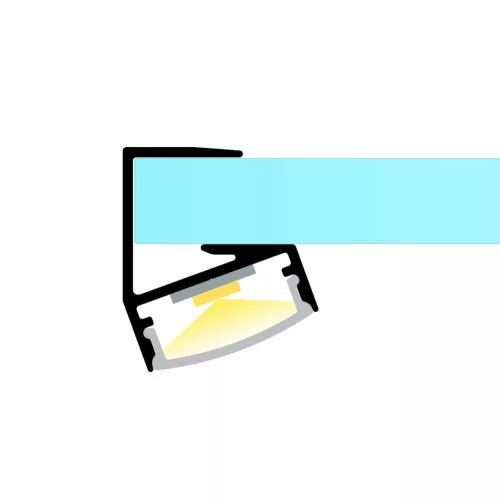 Fekete színű GLASS SHELF LED profil 8mm-es üvegpolcra szerelve